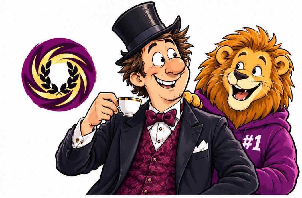 A mouse on a treadmill and a lion rising on an escalator