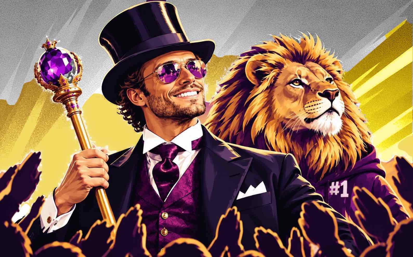 A mouse on a treadmill and a lion rising on an escalator