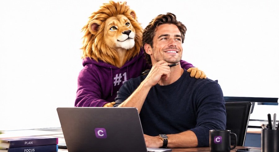 A mouse on a treadmill and a lion rising on an escalator